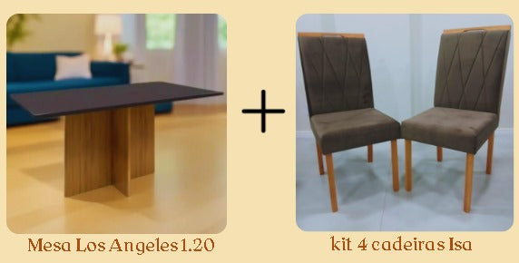 Conjunto Mesa Los Angeles 1,20 × 0,80 m com 4 Cadeiras Isa — Cinamomo/Preto e Marrom