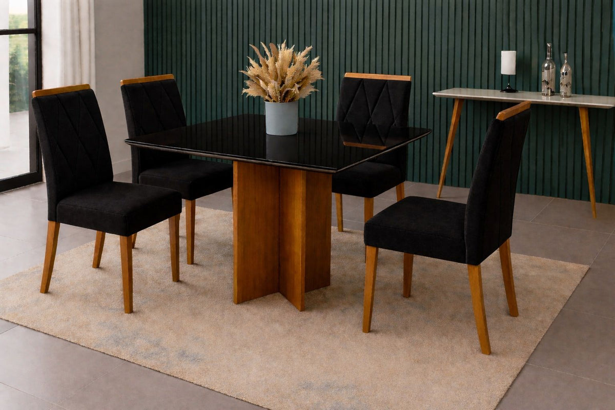 Conjunto Mesa Los Angeles 90 × 90 cm com 4 Cadeiras Isa — Cinamomo/Preto e Preto