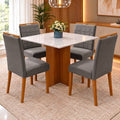 Conjunto Mesa Los Angeles 90 × 90 cm com 4 Cadeiras Las Vegas/Safira — Cinamomo/Off White e Cinza