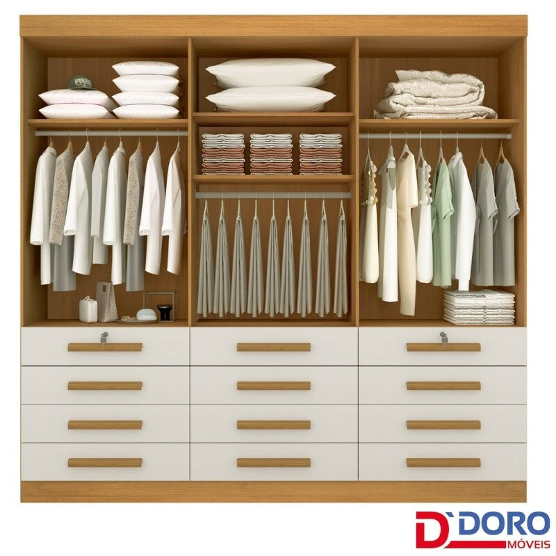 Guarda Roupa Casal Monaco 6 Portas 12 Gavetas Cinamomo Larg 2.40m D Doro