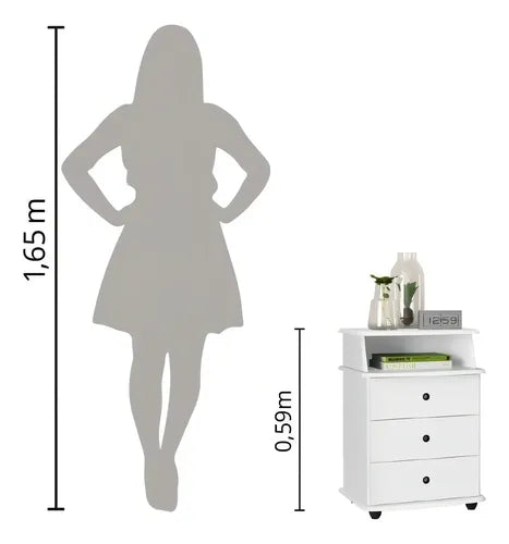 ️ Mesa de Cabeceira Luxo 3 Gavetas - Branco