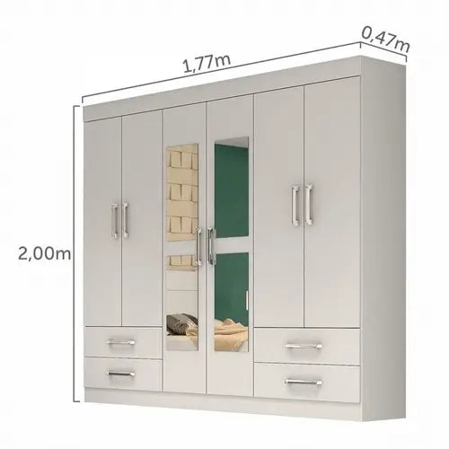 Guarda-roupa Hércules branco com espelho e medidas externas