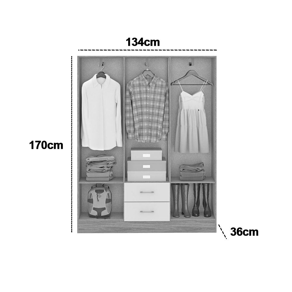 Esquema técnico do interior e medidas do guarda-roupa Jamaica Fellicci