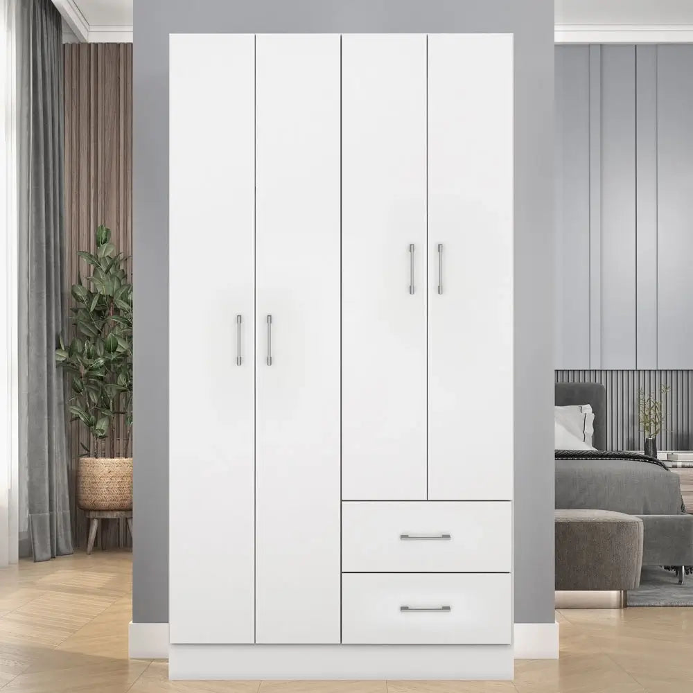 Guarda-roupa Panamá branco com quatro portas e duas gavetas em ambiente