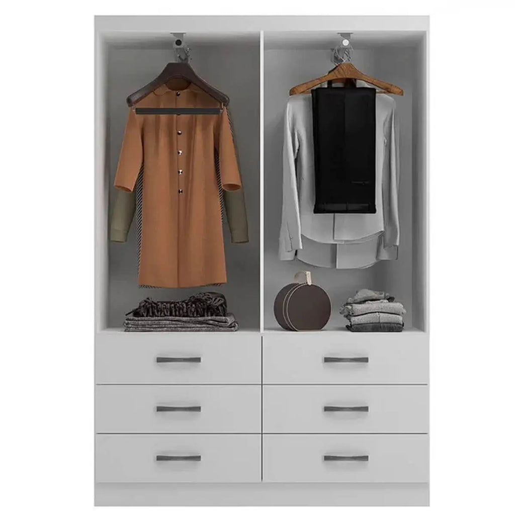 Interior do guarda-roupa Treviso branco com seis gavetas