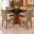 Conjunto Mesa Los Angeles 90 × 90 cm com 4 Cadeiras Las Vegas/Safira — Cinamomo/Preto e Bege