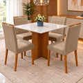 Conjunto Mesa Los Angeles 90 × 90 cm com 4 Cadeiras Las Vegas/Safira — Cinamomo/Off White e Bege