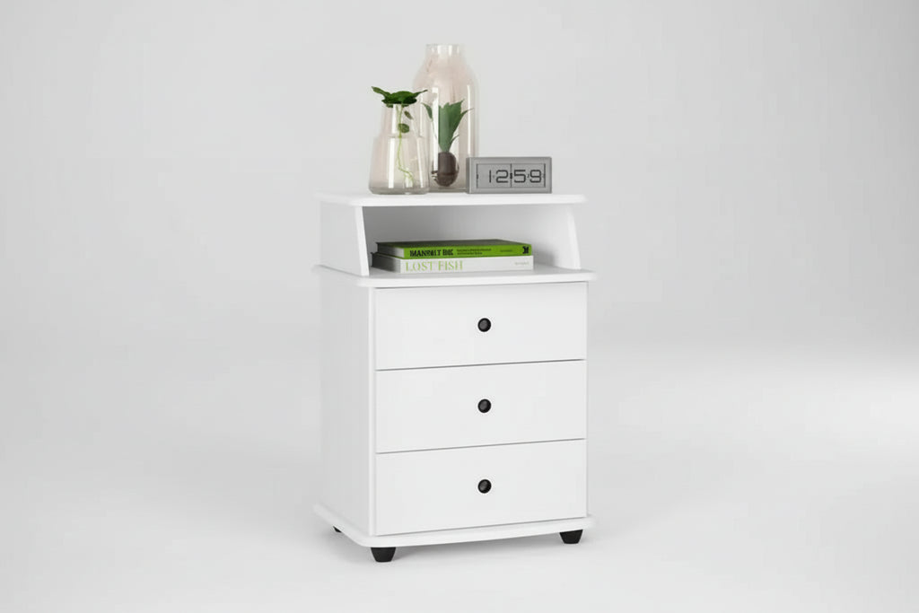 ️ Mesa de Cabeceira Luxo 3 Gavetas - Branco
