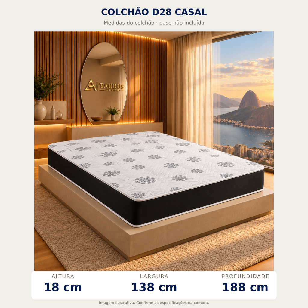 Colchão Casal D28 138 × 188 × 18 cm — medidas: altura, largura e profundidade