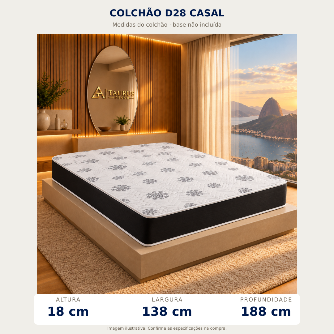 Colchão Casal D28 138 × 188 × 18 cm — medidas: altura, largura e profundidade