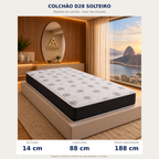 Colchão Solteiro D28 88 × 188 × 14 cm — medidas: altura, largura e profundidade