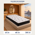 Colchão Solteiro D28 88 × 188 × 18 cm — medidas: altura, largura e profundidade
