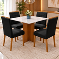 Conjunto Mesa Los Angeles 90 × 90 cm com 4 Cadeiras Las Vegas/Safira — Cinamomo/Off White e Preto