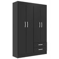 Guarda-roupa Atalaia Solteiro 4 Portas 2 Gavetas – Preto