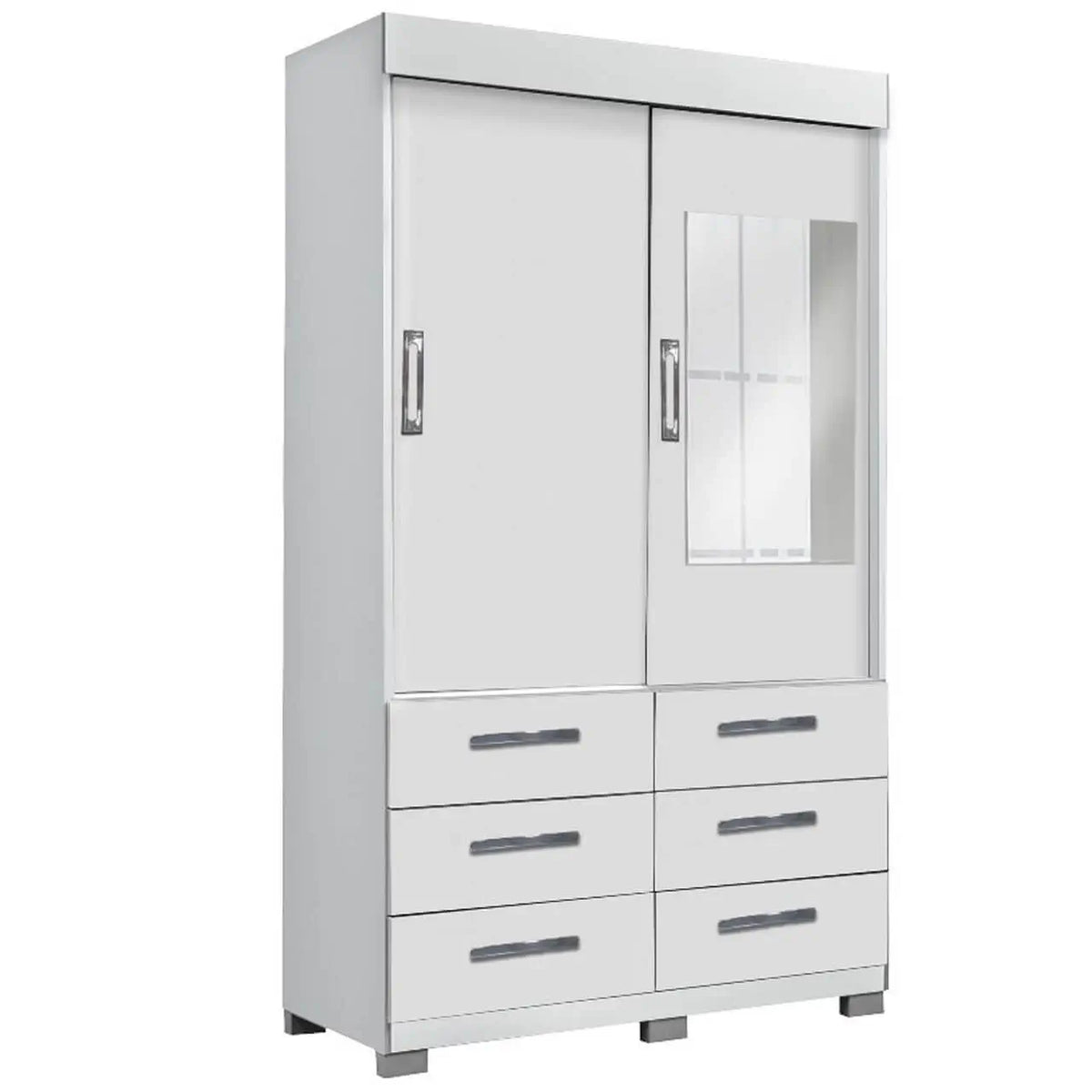 Guarda-roupa Búzios Solteiro 2 Portas 6 Gavetas com espelho – Branco