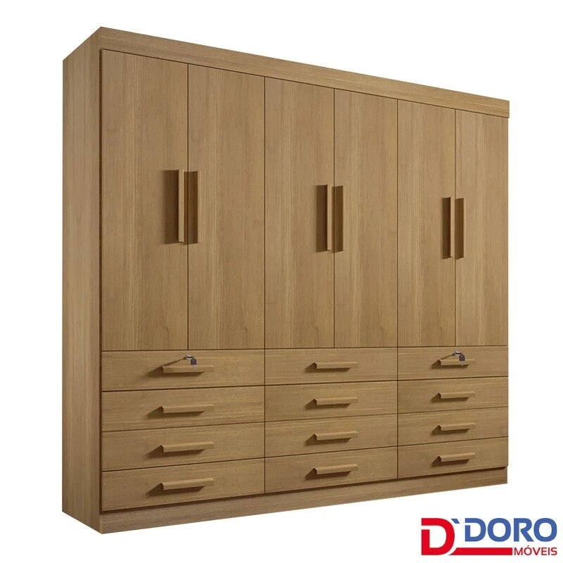 Guarda Roupa Casal Monaco 6 Portas 12 Gavetas Cinamomo Larg 2.40m D Doro