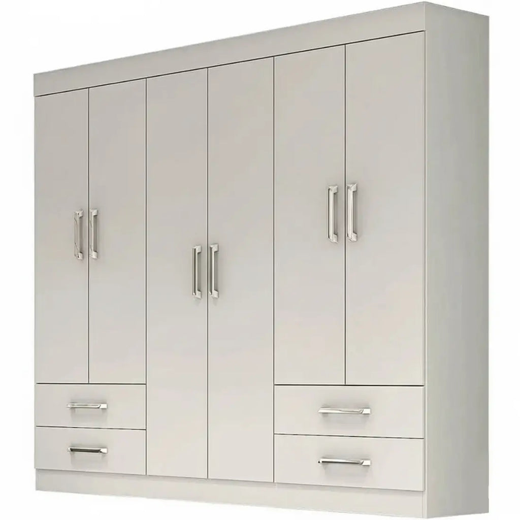 Guarda-roupa Hércules Casal 6 Portas 4 Gavetas sem espelho – Branco