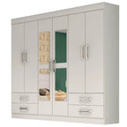 Guarda-roupa Hércules Casal 6 Portas 4 Gavetas com espelho – Branco