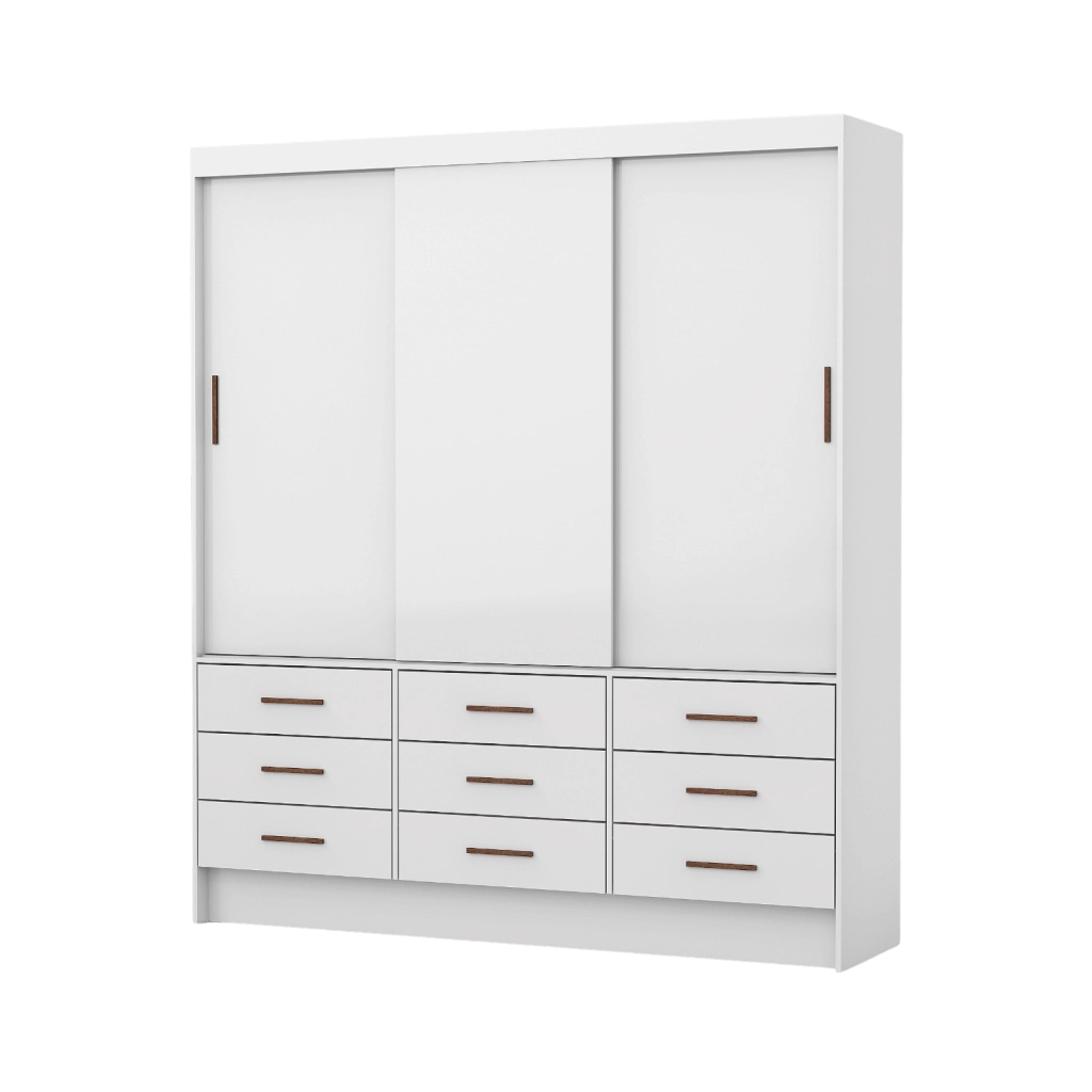 Guarda-roupa Sevilha Casal 3 Portas 9 Gavetas sem espelho – Branco