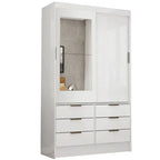 Guarda-roupa Sevilha Solteiro 2 Portas 6 Gavetas com espelho – Branco