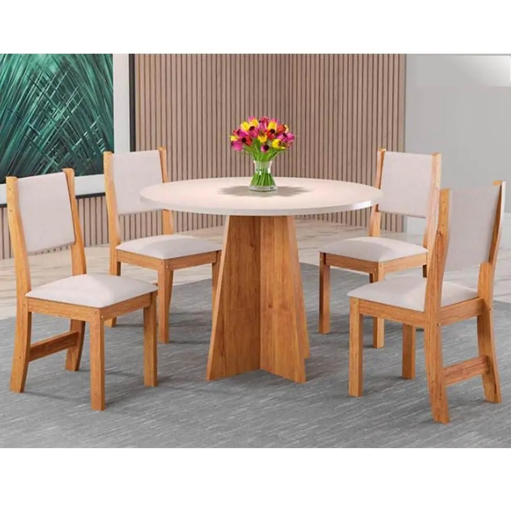 Mesa Flipp redonda 90 cm Mel Blonde com quatro cadeiras Sol Viero, foto do fornecedor