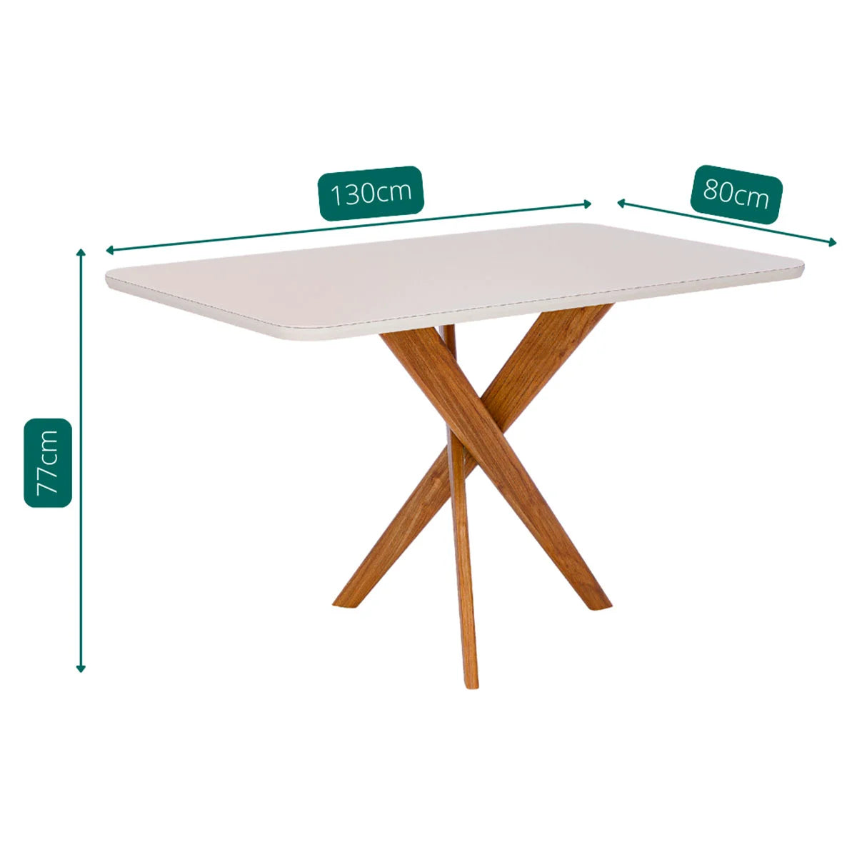 Mesa de Jantar Cacau 130 × 80 cm com Vidro Cinamomo/Off White – Cimol – detalhes