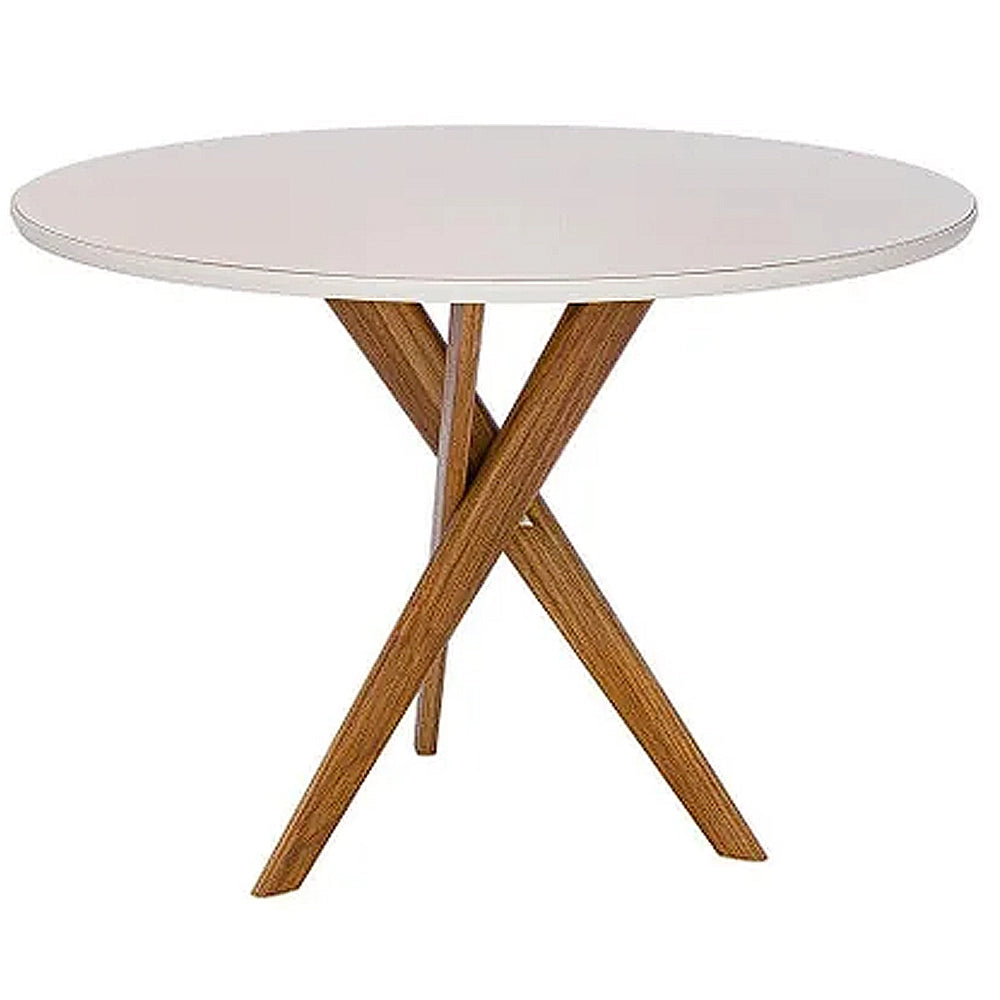 Mesa de Jantar Cacau Redonda 109 cm com Vidro Cinamomo/Off White – Cimol