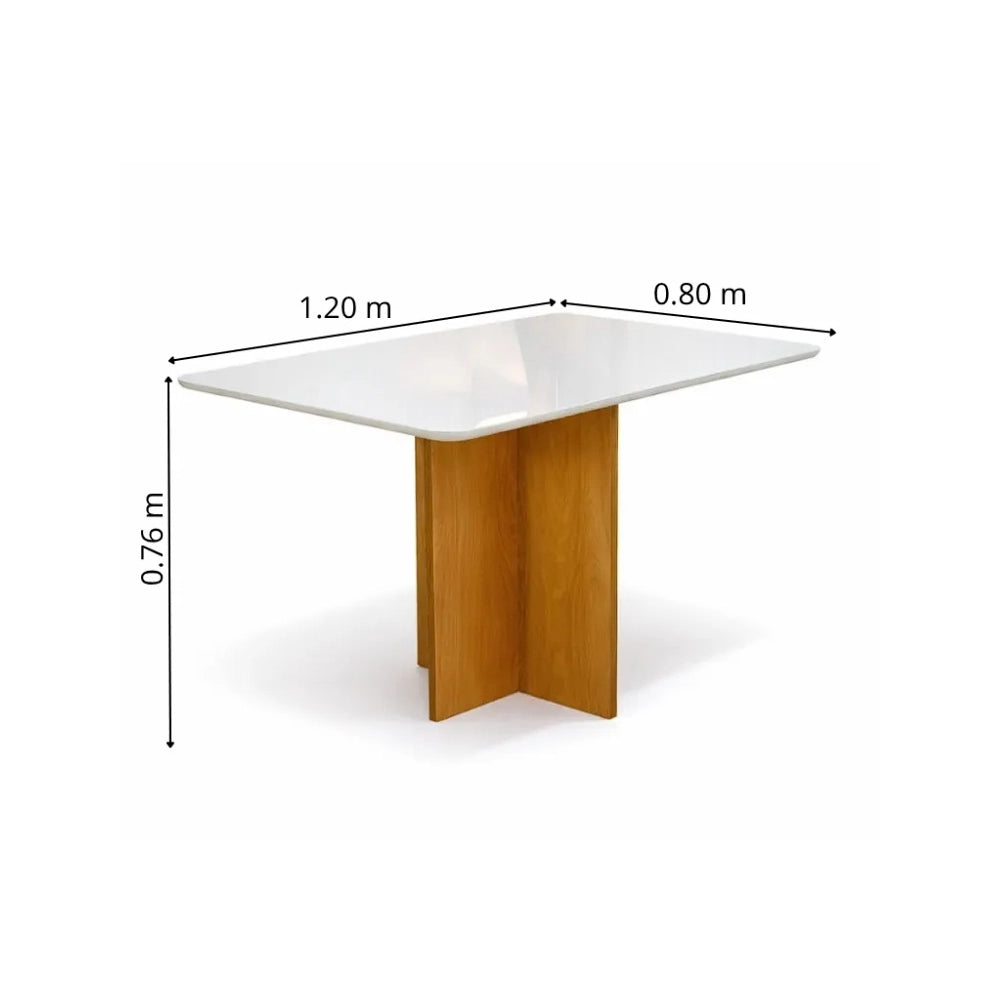 Mesa de Jantar Moscou 120 × 80 cm com Vidro Cinamomo/Off White – Minas Plac – detalhes