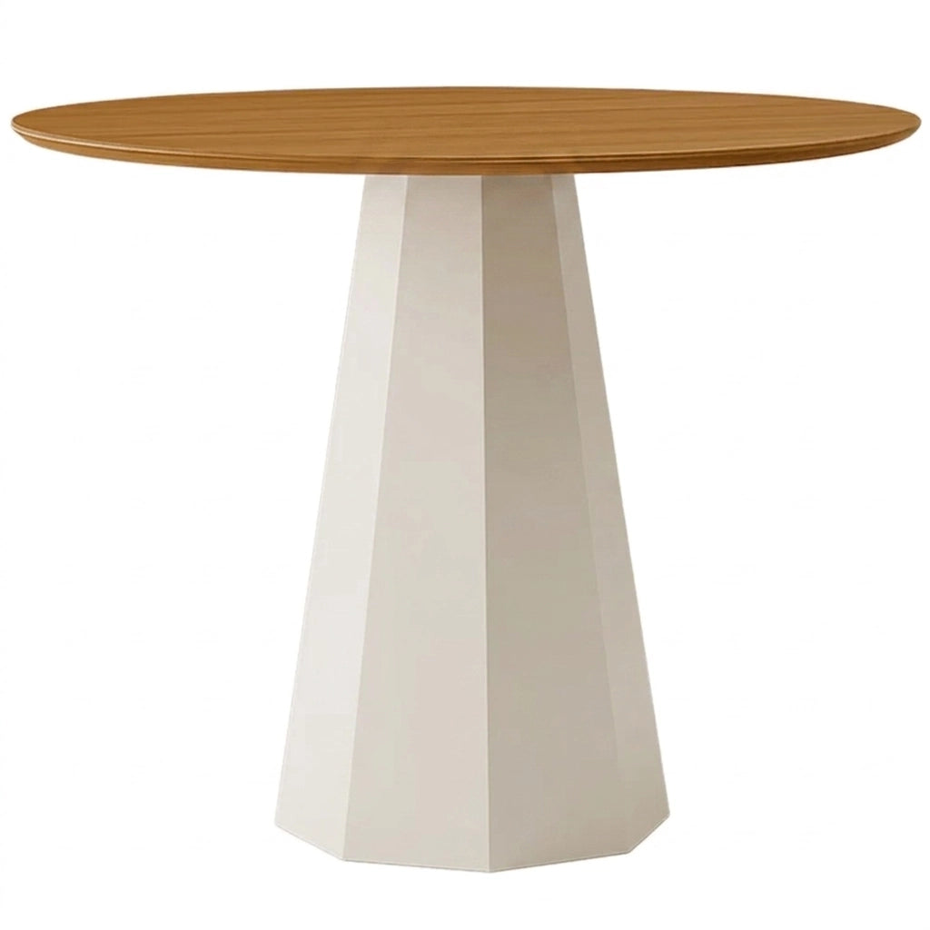 Mesa de Jantar Isis Redonda 100 cm sem Vidro Off White/Ipê – New Ceval