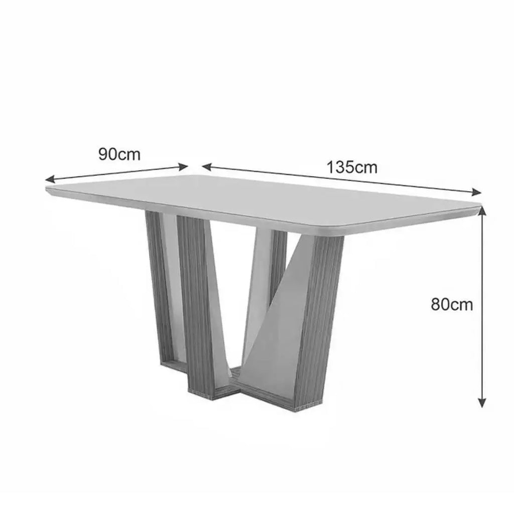 Mesa de Jantar Veneza 135 × 90 cm com Vidro Cinamomo/Off White – LJ Móveis – detalhes