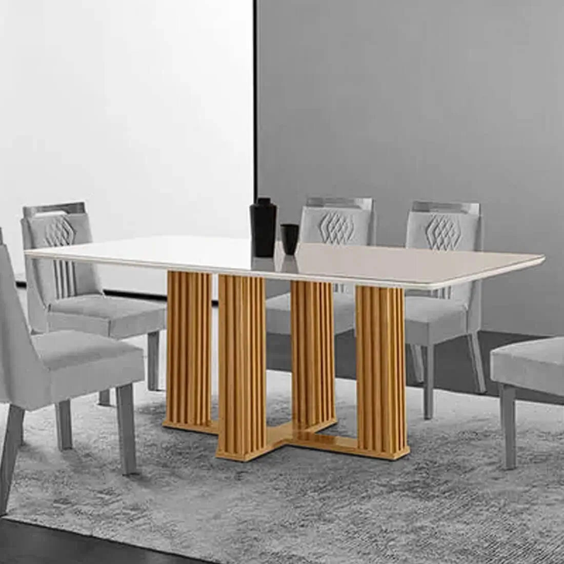 Mesa de Jantar Florença 120 × 80 cm com Vidro Cinamomo/Off White – LJ Móveis
