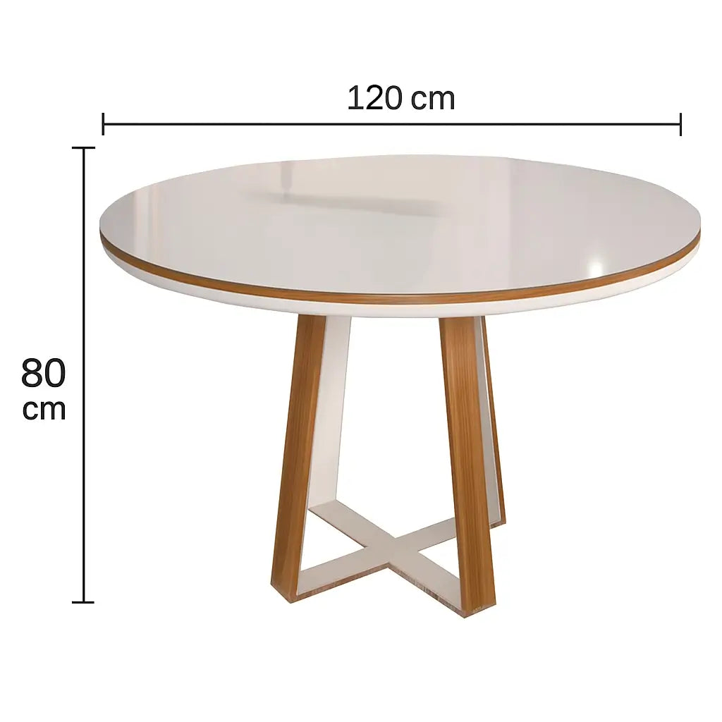 Mesa de Jantar Atlanta Redonda 1,20m com vidro - Cinamomo/Off White - Minas Plac