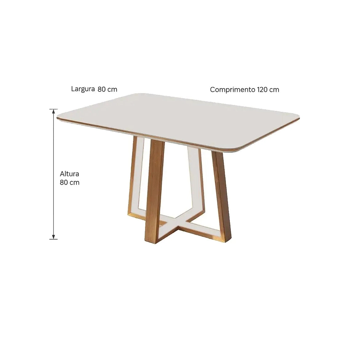 Mesa de Jantar Atlanta 1,20 × 0,80m com vidro - Cinamomo/Off White - Minas Plac