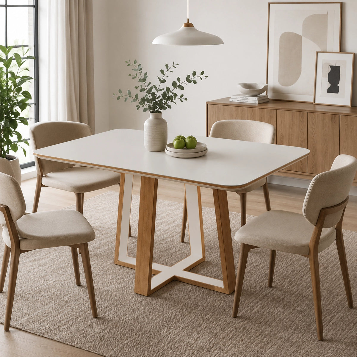Mesa de Jantar Atlanta 1,20 × 0,80m com vidro - Cinamomo/Off White - Minas Plac