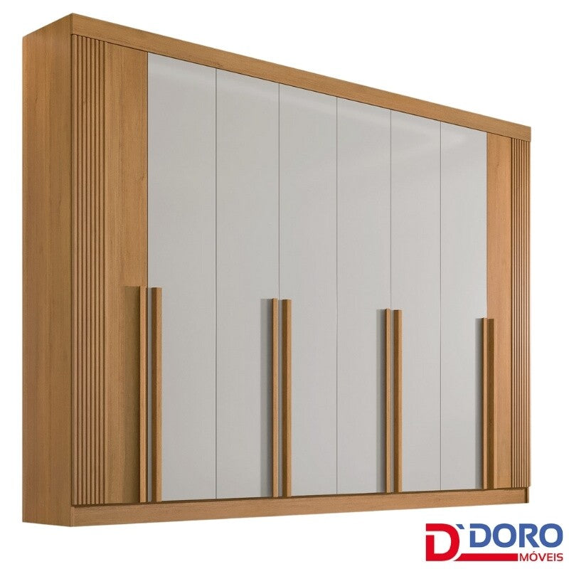Roupeiro Daymond 8 Portas Cinamomo/Off White Detalhe Ripado - D' Doro