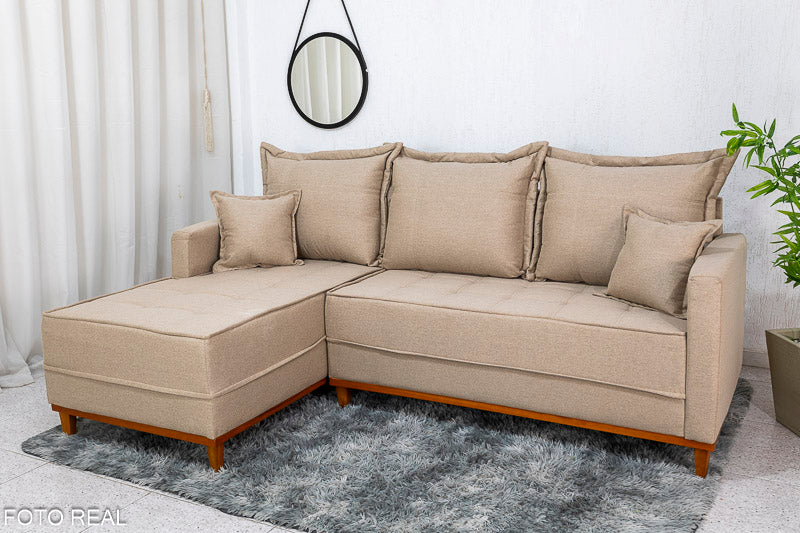 Sofá Milão C/Chaise Linho Bege 1006