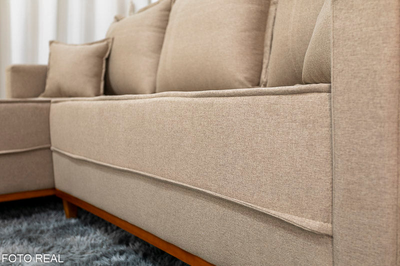 Sofá 3 Lug. Milão C/Chaise Lado Direito Linho Bege 1006 Larg. 2.30m - Molas Ensacadas