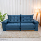 Sofá Retrátil Reclinável Barcelona 2.30m Veludo Azul 325 - D33 e Molas Ensacadas