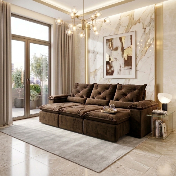 Sofá Retrátil e Reclinável Grécia 2,70 m Suede Marrom