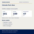Cômoda Paris New: altura 101 cm, largura 109 cm e profundidade 47 cm; 5 gavetas e 1 porta, Corrediças metálicas, 109 cm de largura.