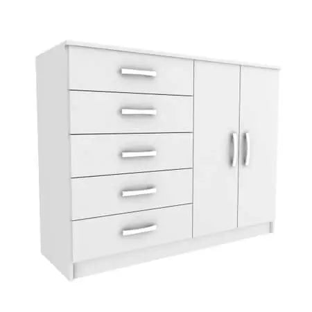 Cômoda Atenas 2 Portas 5 Gavetas Evidência — Branco
