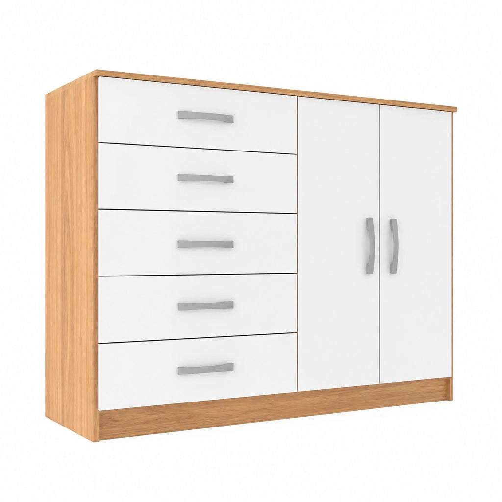 Cômoda Atenas 2 Portas 5 Gavetas Evidência — Cinamomo Branco