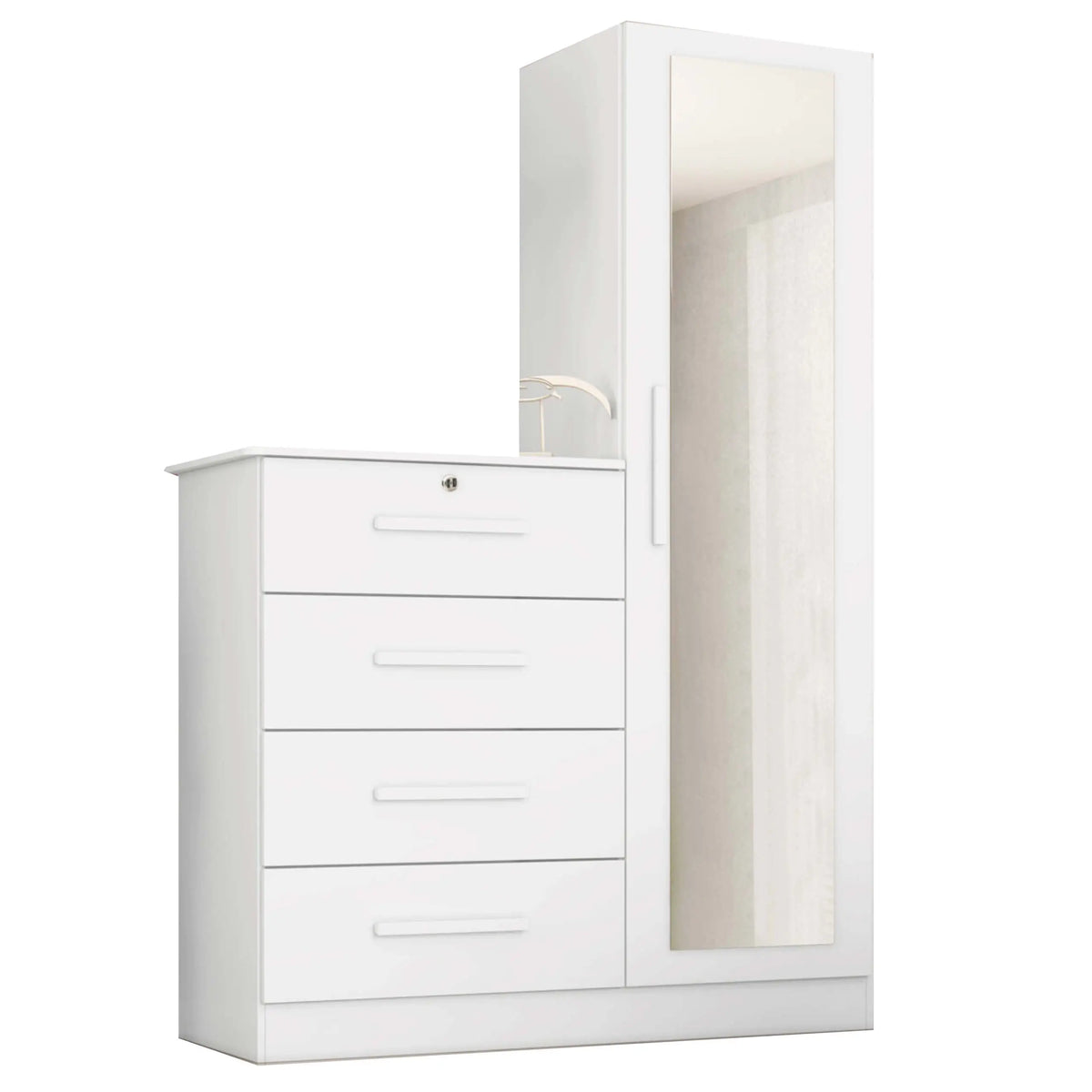 Cômoda Belize 4 Gavetas 1 Porta com Espelho Albatroz — Branco