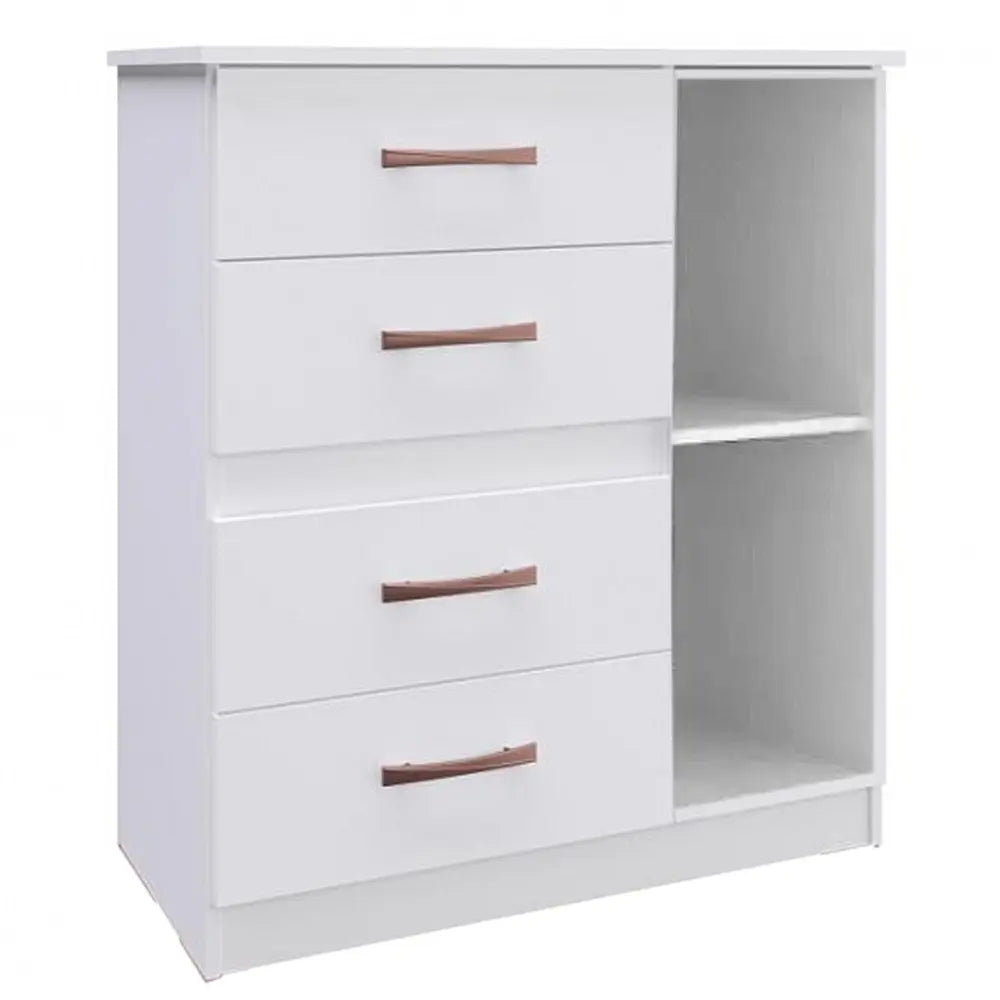 Cômoda Caribe Doripel 4 Gavetas 1 Porta — Branco — Vista do compartimento interno. Objetos decorativos não inclusos.
