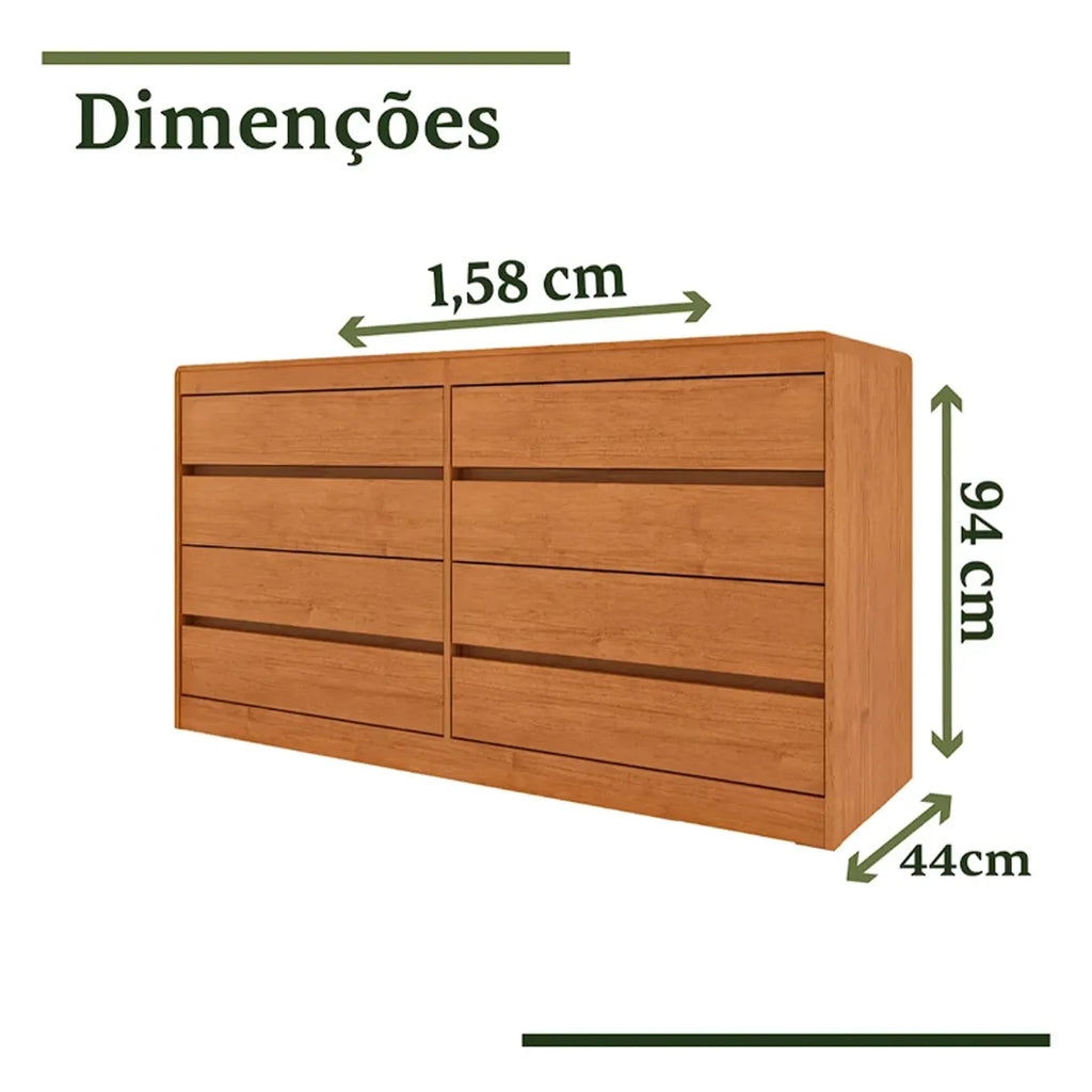 Cômoda Espanha 8 Gavetas Tcil — imagem técnica original com as medidas do móvel.
