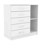 Cômoda Zurique 5 Gavetas com Sapateira Evidência — Branco — Vista do compartimento interno. Objetos decorativos não inclusos.
