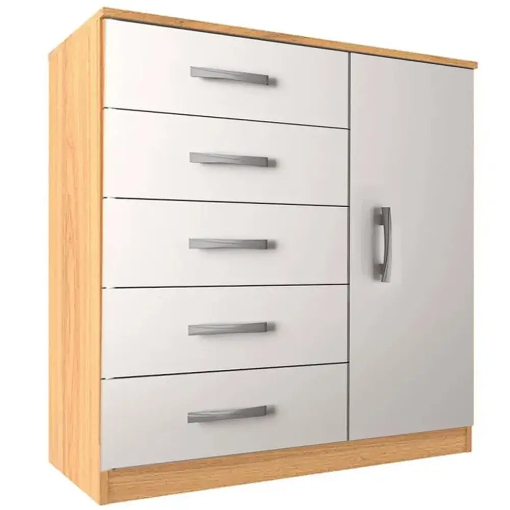 Cômoda Zurique 5 Gavetas com Sapateira Evidência — Cinamomo Branco