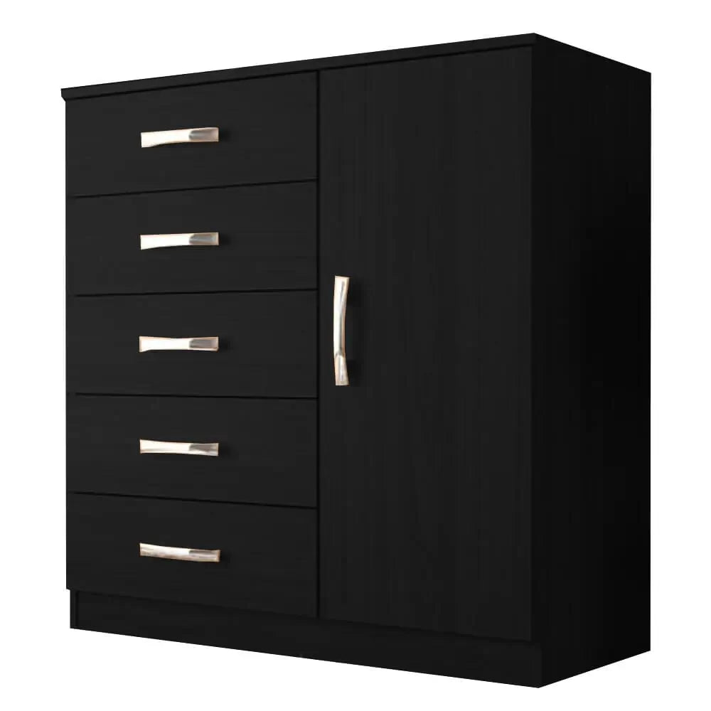 Cômoda Zurique 5 Gavetas com Sapateira Evidência — Preto