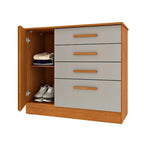 Cômoda Guarani Ripado 4 Gavetas 1 Porta Tcil — Cinamomo Off White — Vista do compartimento interno. Objetos decorativos não inclusos.
