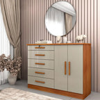 Cômoda Istambul 5 Gavetas 2 Portas Tcil — Cinamomo Off White — Vista adicional do produto. Objetos decorativos não inclusos.